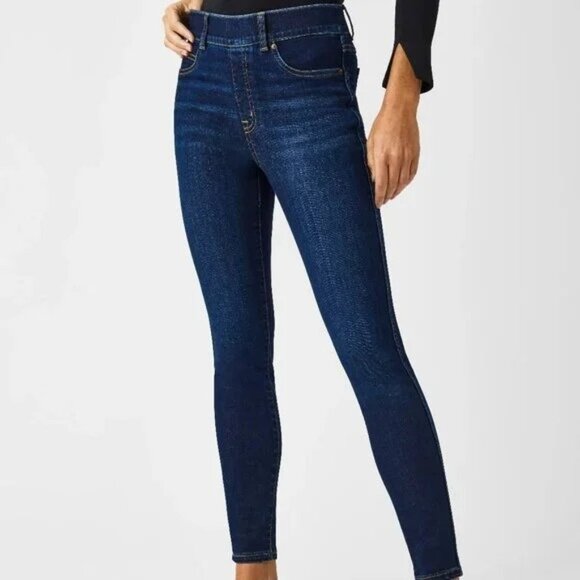 Spanx Womens S‎ Ankle Pull On Midnight Dark Wash Stretch Skinny Jeans - Picture 1 of 14